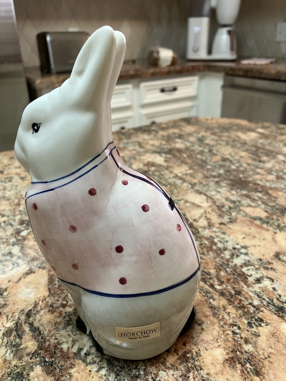 Horchow Pink & White Polka Dot Bunny Figurine